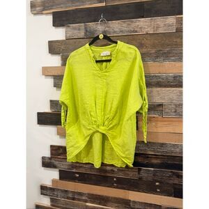 Puro Lino linen lime green top boho lagenlook relaxed fit size M/L